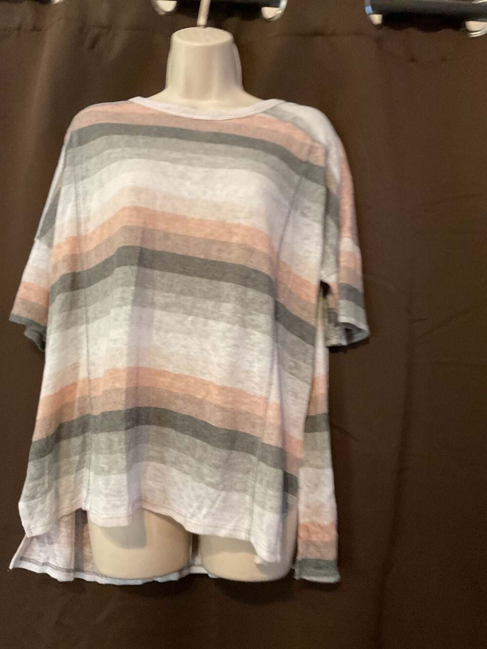 Hopely Striped High-Low Tunic Top, Short Sleeve Knit, Size Medium